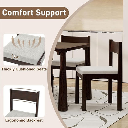 Dining Table with Chairs Set of 6, 7-Piece 60" Farmhouse Rectangular Dining Room Table with 6 Upholstered Solid Wood Chairs, Space Saving Kitchen Tables for Small Place (Espresso)