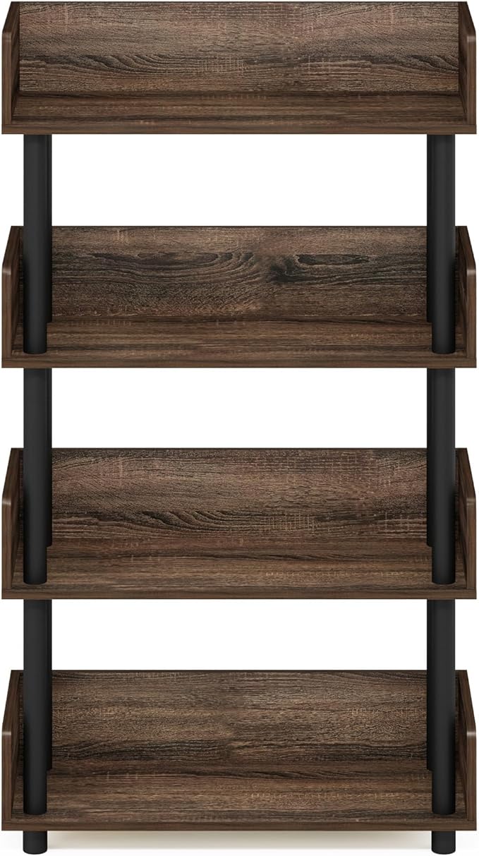 Furinno Turn-N-Tube 4-Tier Multipurposes Display Rack, Open Shelf Rack/Storage with Back & Side Panel, Walnut