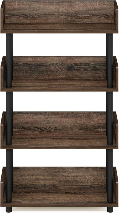 Furinno Turn-N-Tube 4-Tier Multipurposes Display Rack, Open Shelf Rack/Storage with Back & Side Panel, Walnut