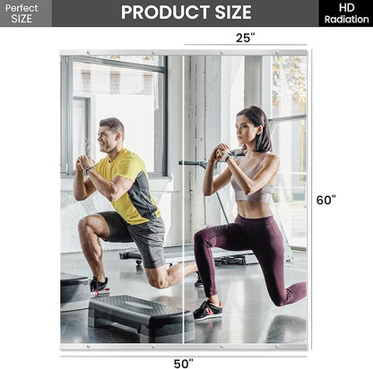 Home Gym Mirror for Wall,Mirror Full Length,60"x25"x2PCS,Glass Frameless Body Large Mirror for Home Gym,Workout,Bedroom,Garage(Silver)