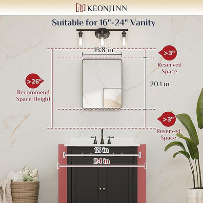 Keonjinn Black Bathroom Mirror for Over Sink, 16 x 20 Inch Rounded Rectangle Bathroom Vanity Mirror, Matte Black Farmhouse Mirror for Wall, HD Tempered Glass, Seamless Aluminum Alloy Frame Mirror