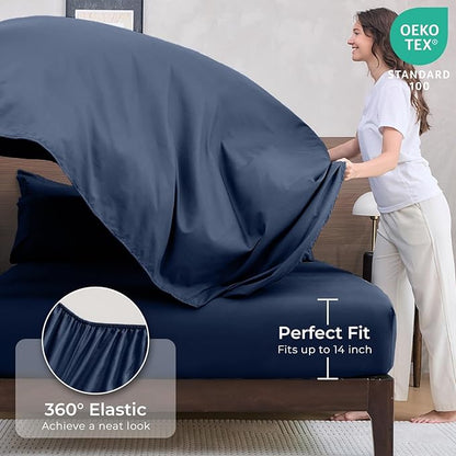 HEVUMYI Navy Blue Twin-XL Comforter Set - 5-Piece All Season Bed in a Bag Twin-XL, Ultra Soft Bedding Set with Comforter, Flat Sheet, Fitted Sheet, Pillowcases, Pillow Shams, Navy Blue