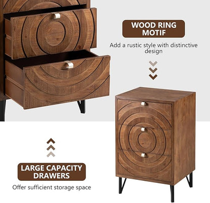 COSIEST Nightstand, Rustic End Table with 3 Drawers, Vintage Wood Bedside Table with Strudy Legs, Modern Side Table Accent Nightstand for Bedroom, Living Room