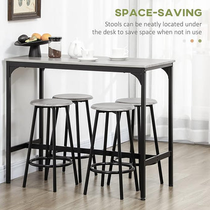 HOMCOM 5-Piece Counter Height Bar Table Set, Rustic 43.25" Dining Table with 4 Bar Stools, Kitchen Table with Wooden Top for Pub, Dining Room, Gray