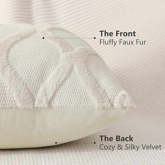 decorUhome Throw Pillow Covers 12x20 Inch Set of 2, Soft Plush Faux Fur Wool Lumbar Beige Couch Pillow Covers, Decorative Neutral Pillow Cases for Bed Sofa Living Room Home Decor