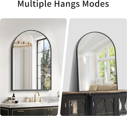 Arched Mirror, 20"x30" Black Bathroom Mirror with Metal Frame, Wall Mounted Mirrors Decor Modern Dresser Mirror for Bedroom Living Room Entryway