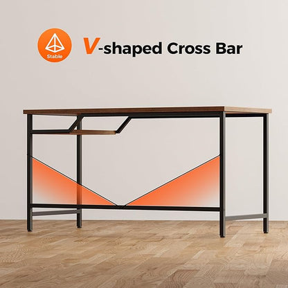 Computer Desk 48 X 24 inch, Gaming Desk for Small Spaces, Modern Simple Style Table for Home Office, Study Student Writing Table (Shelf, Rustic Brown, 48 inch)
