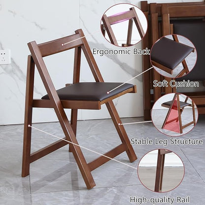 Walnut Round Folding Dining Table with 2 Chairs, Walnut Solid Wood Folding Chair Set of 2, Space Saving Foldable Dining Table with 2 Chairs