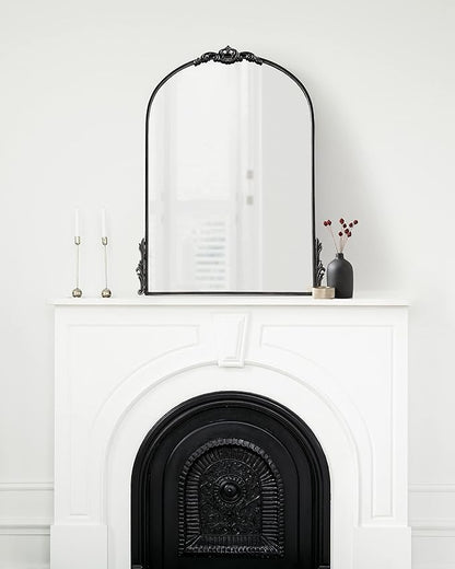 Kate and Laurel Myrcelle Traditional Arched Mirror; 25 x 33; Black; Decorative Vintage Arch Mirror with Ornate Garland Detailing Along The Crown and Edges of The Frame