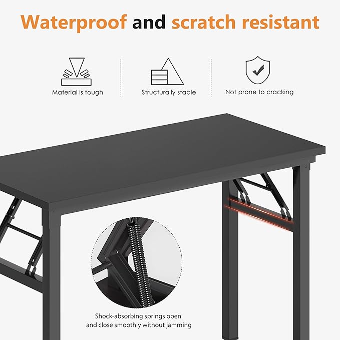 DlandHome Computer Desk Folding Table 39.4 inches Writing Desk for Small Space Study Table Laptop Desk No Assembly Required Black&Black