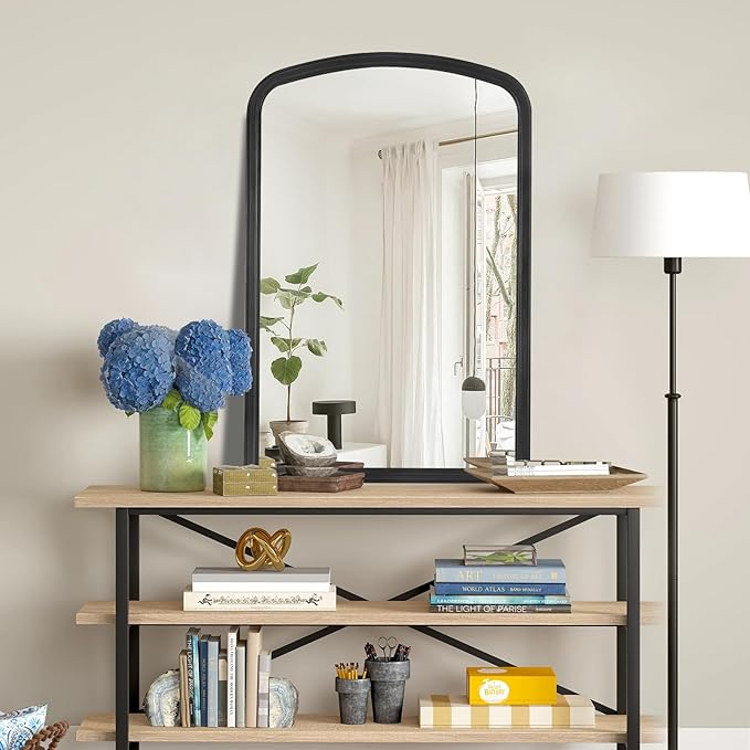 HOMECOOKIN Wood Arched Mirror for Bathroom, 20" x 30" Farmhouse Rustic Arched Wall Mirror Wood Framed Vanity Mirror for Home Decor Entryway Living Room (Black)