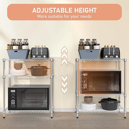 750 lbs 3 Tier Storage Rack Metal Wire Shelving Unit, Storage Standing Shelf Organizer for Laundry Bathroom Kitchen Pantry Closet Garage Basement Utility Room, Chrome 13.8" D x 29.5" W x 35.5" H