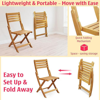 Tranquillo Anya Acacia Wood Folding Chairs Set of 2 – 400lbs Capacity, No Assembly Needed, Indoor & Outdoor Wooden Foldable Dining Chairs, Space-Saving & Portable Design for Home & Events