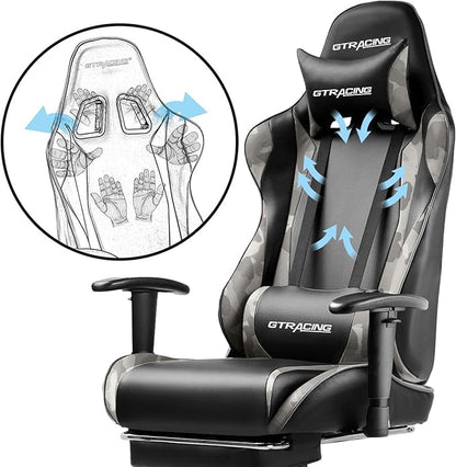 GTRACING Gaming Chair with Footrest, Ergonomic Computer Game Desk Chair, Reclining Gaming Chair Seat Height Adjustment, Swivel Rocker with Headrest and Lumbar (Camouflage)