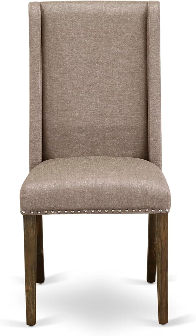 East West Furniture V727FL716-5 5 Piece Dining Room Furniture Set Includes a Rectangle Dining Table with V-Legs and 4 Dark Khaki Linen Fabric Upholstered Chairs, 40x72 Inch, Multi-Color