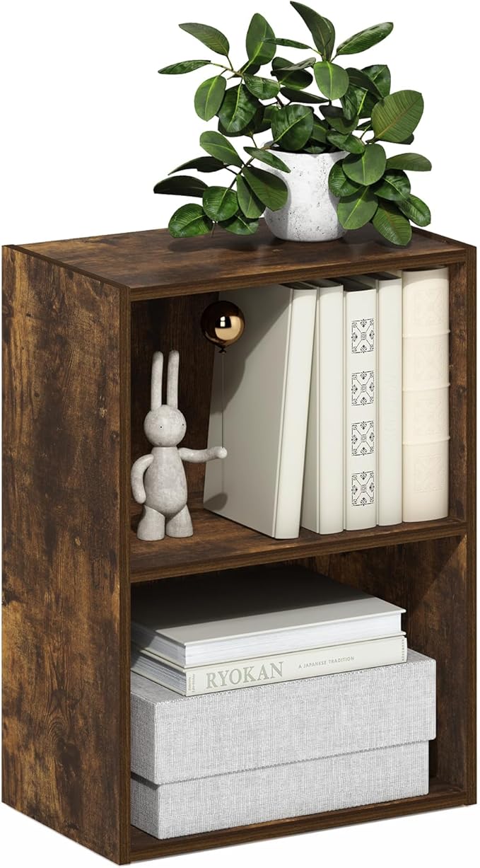 Furinno Luder 2-Tier Open Shelf Bookcase, Amber Pine
