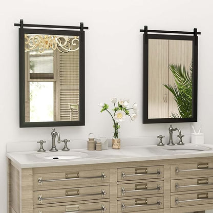 PAIHOME Black Farmhouse Mirror for Bathroom, 22x30INCH Wood Framed Rectangle Bathroom Mirrors for Vanity, Barn Door Style Mirrors Wall Mounted Dresser Decor Mirror Living Room Bedroom Vertical