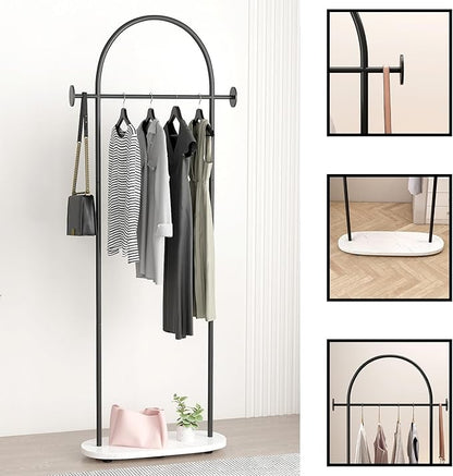 Black Clothing Racks, Modern Industrial Clothes Rack with Shelf, Heavy Duty Freestanding Coat Rack, Metal Coat Hanger Stand with Hooks for Boutique Office