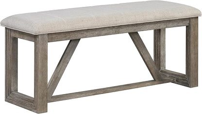 Ball & Cast 6-Piece Dining Table Set for 6 People, 60" Wood Dining Kitchen Table & Chairs Set, Dining Room Table with Upholstered Chairs and 1 Bench, Perfect for Dining Room, Kitchen, Gray