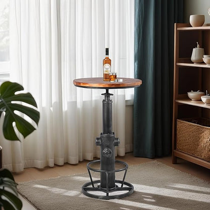 Industrial Bistro Bar Table 38.6-44.4inch Height Adjustable Farmhouse Pub Table for Kitchen Dinning Room Office Swivel Wooden Top