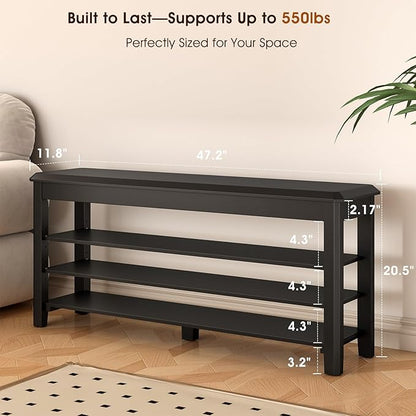 Shoe Rack Bench Seat Rubberwood 3-Tier Wooden Storage Bench 550lbs Compact Mid-Century Modern Design for Entryway, Hallway, Closet, Front Door Entrance, Foyer