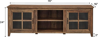 Walker Edison Portsmouth Classic 2 Glass Door TV Stand for TVs up to 80 Inches, 70 Inch, Rustic Oak