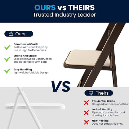 Flash Furniture 2 Pack HERCULES Series Fruitwood Wood Folding Chair with Vinyl Padded Seat