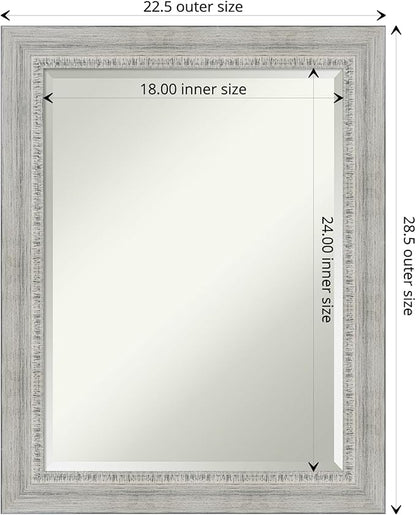 Amanti Art White Bathroom Mirror for Over Sink, 29x23 Rustic White Wash Rectangle Vanity Mirror, Medium Rustic Farmhouse Wood Frame, Hangs Horizonally and Vertically, Bathroom Wall Decor, Beveled Edge