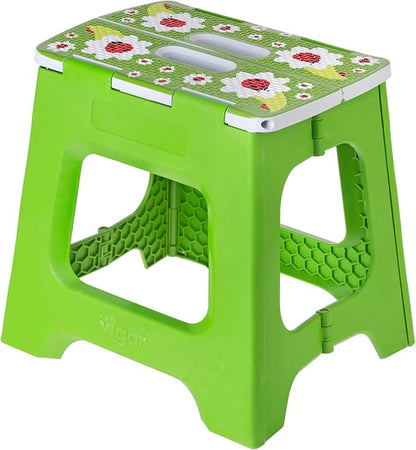 Vigar Compact Step Stool Foldable, 12-1/2-inch Step Stools for Adults up to 330 Pound, Lightweight Stool, Non-Slip Folding Step Stool, Ladybug on Top