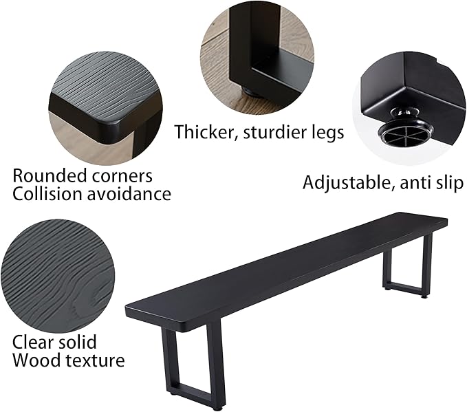 Black Bench Wooden Bench with Metal Legs Suitable for Dining Room Living Room Office Conference Room Indoor Stool Multiple (70.87in)