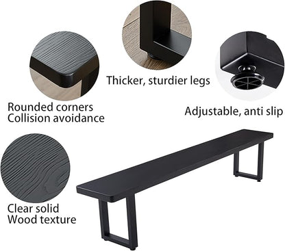 Black Bench Wooden Bench with Metal Legs Suitable for Dining Room Living Room Office Conference Room Indoor Stool Multiple （55.12in）