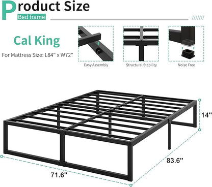 14 Inch California King Bed Frames No Box Spring Needed Heavy Duty Metal Cal King Platform for Mattress Foundation, Noise Free, Easy Assembly, Black