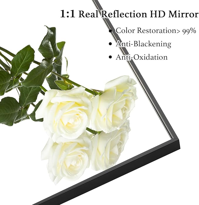 30x30 Inch Black Bathroom Mirror, Copper-Free Mirror, Aluminum Alloy Frame Vanity Mirror, Rectangle Wall Mounted Mirror, Modern Mirror for Bedroom/Living Room/Porch Horizontal or Vertical