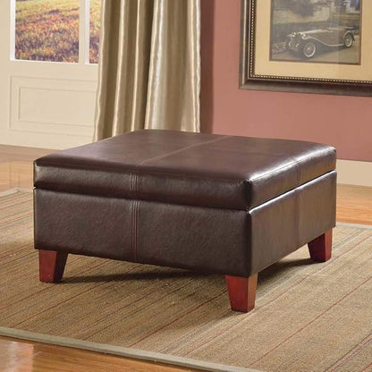 Homepop Home Decor |K2380-E155 | Luxury Large Faux Leather Square Storage Ottoman | Ottoman with Storage for Living Room & Bedroom, Distressed Brown