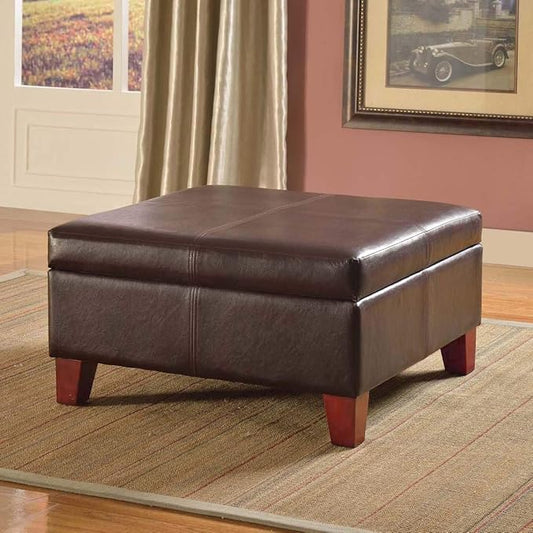 Homepop Home Decor |K2380-E155 | Luxury Large Faux Leather Square Storage Ottoman | Ottoman with Storage for Living Room & Bedroom, Distressed Brown