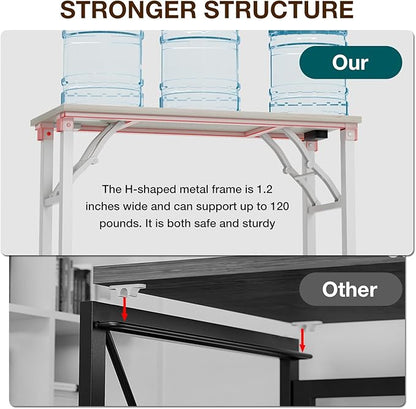 TEMI Small Computer Desk Folding Table - No Assembly, Compact 35.8" Foldable Desk with Power Outlets & USB Charging Port, Portable Small Office Desk, Ideal Mini Study Table for Narrow Spaces,White Ash