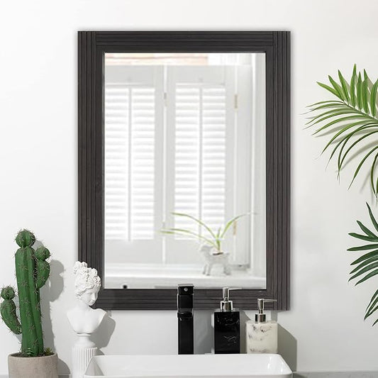 YOSHOOT Hand-Made Wooden Spliced Wall Mirror for Bathroom, Rustic Farmhouse Vanity Mirror, Décor Wall Art, Solid Wood Frame, Vertical or Horizontal Hanging