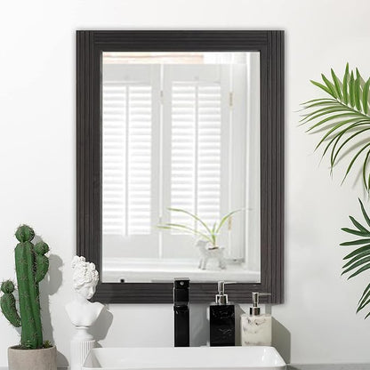 YOSHOOT Hand-Made Wooden Spliced Wall Mirror for Bathroom, Rustic Farmhouse Vanity Mirror, Décor Wall Art, Solid Wood Frame, Vertical or Horizontal Hanging, 60" x 36", Black