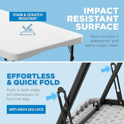 Sorfey Folding Table 4-Foot X 24 inch, Adjustable to 4 Heights, White Plastic