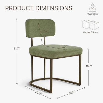 Dining Chairs Set of 4, Upholstered Modern Kitchen Chairs with Ergonomic Backrest, Fabric Cushion Seat & Metal Legs for Living Room, Restaurant, and Café, Green, 2Boxs