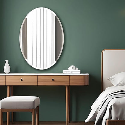Bathroom Mirror for Over Sink, Oval Frameless Mirror, Beveled Polished Wall Mirror for Bathroom, Bedroom, Vanity and Entryway 20" x 28"