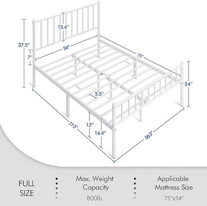 Yaheetech 14 Inch Full Size Bed Frame Metal Platform Bed with Spindle Headboard Footboard/Mattress Foundation/No Box Spring Needed/Underbed Storage Space/Steel Slat Support/Easy Set up, White