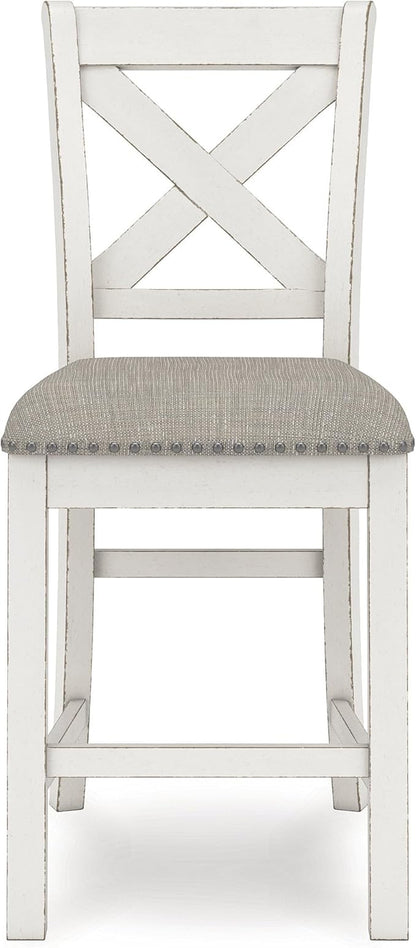Signature Design by Ashley Robbinsdale Farmhouse Armless 24.75" Counter Height Upholstered Bar Stool with Foot Rest, Set of 2, White & Light Gray
