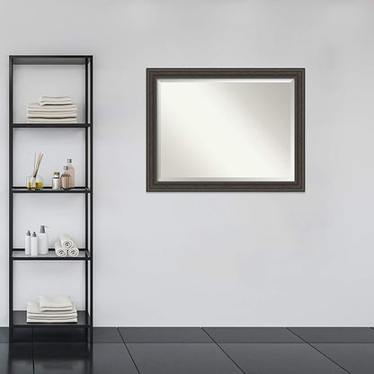 Amanti Art Brown Bathroom Mirror for Over Sink, 36x46 Shipwreck Greywash Rectangle Vanity Mirror, X-Large Traditional Frame, Hangs Horizonally and Vertically, Bathroom Wall Decor, Beveled Edge