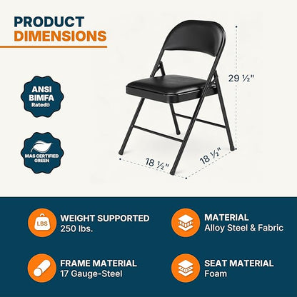 OEF Furnishings OEF950 Series Vinyl Padded Steel Folding Chairs (4-Pack, Black)
