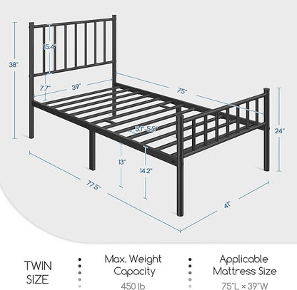 Yaheetech Twin Bed Frame Metal Platform Bed Frame Mattress Foundation with Spindle Headboard & Footboard/No Box Spring Needed/14 Inch Underbed Storage/Firm Support & Easy Set up Structure, Black
