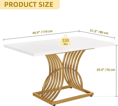 DWVO Modern Dining Table for 4 People 47 Inch Rectangular Kitchen Table with White Tabletop and Gold Geometric Legs Small Dinner Table Kitchen & Dining Room Furniture White & Gold