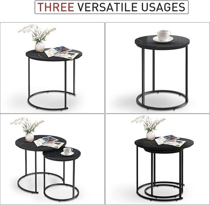 Black Marble Nesting Coffee Table for Small Place 24 in 2 Sets High Side End Sofa Table Nightstand Modern Furniture Living Room Cabin Bed Room Dining RoomGarden 4 You (Black Marble)