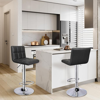 6-Squares Back with Double Needle Adjustable Bar Stools, Set of 2, Black