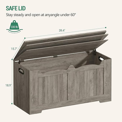 39.4" Storage Chest, Storage Bench Trunk with 2 Safety Hinge,Wooden Box, Lift-Top Chest Organizer, Shoe Bench for Entryway, Bedroom, Living Room, Greige SB01005X